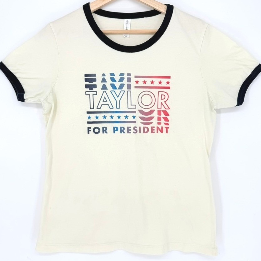 Taylor For President Ringer Tee Cream Black Trim Xxl Womens Graphic